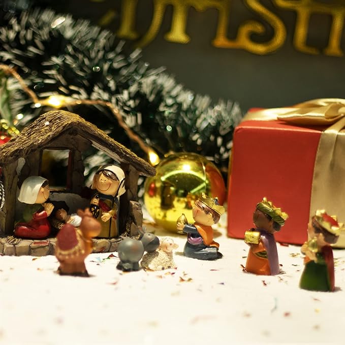 taman Nativity Figurines Resin Ornaments Set,12 Pieces Tabletop Scenes Xmas Gifts Collectibles for Christmas Holiday Decorations