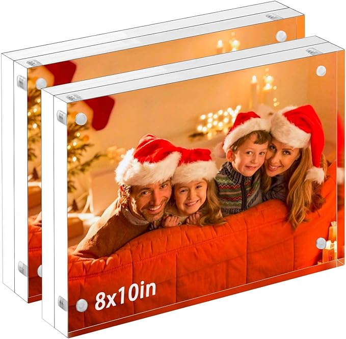 Acrylic Picture Frame, 2pack 8x10 Inch Photo Double-Sided Frames, Magnetic 12+12MM Thickness Picture Frame Clear Photo Frame Stand, Double-Sided Acrylic Frame Stand (2pack 8x10)