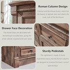 Farmhouse 7 Drawers Dresser for Bedroom, 57" Tall Large Dressers & Chests of Drawers w/Roman Column, Storage Dressers Organizer for Bedroom, Hallway, Living Room, Light Brown