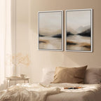 SIGNFORD Framed Canvas Print Wall Art Set Abstract Mountain Landscape Neutral Beige and Black Illustration Modern Art Decorative Nordic Nature for Living Room, Bedroom, Office - 24"x36"x2 White