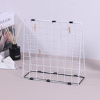 Photo Display Rack, Note Display Rack, Double-sided Photo Metal Rack, Suitable for Use As a Home Desk Photo Organizer, With 20 Wooden Clips, White