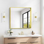 Gold Bathroom Mirror, 30x30 Inch Rectangular Framed Mirror, Large Wall Mounted Bathroom Vanity Mirror Over Sink for Bedroom,Restroom, Living Room, Hangs Vertically or Horizontally