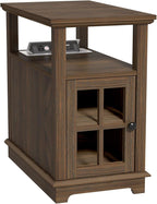 HIFYOBRO Narrow End Table with Flip Top Charging Station, Side Table Living Room, Adjustable Shelf & Power outlets, Bedside Table with Storage for Bedroom