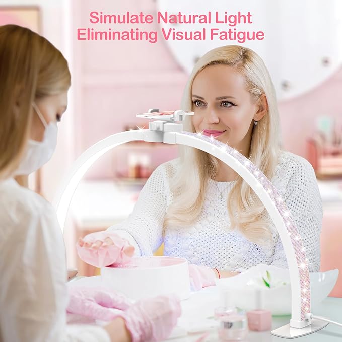 Foldable Large Half Moon LED Light,29" Arch Light with Rhinestone-Encrusted for Table Nail Desk with Phone Stand, Upgrade Arch Light for Nail Techs (White, Large)