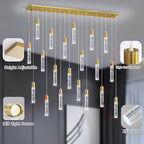 20-Lights Modern Crystal Chandeliers LED Pendant Light for Kitchen Island Dining Room Entrance Foyer Living Room 6000K Gold