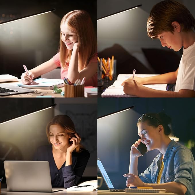 Led Desk Lamp, Desk Lamp with USB Charging Port, 5 Color Modes, 10 Brightness, Natural Light, Eye Caring Reading Lamp, Desk Light for Home Office, Table Lamp, Touch Control, Auto-Timer, Black