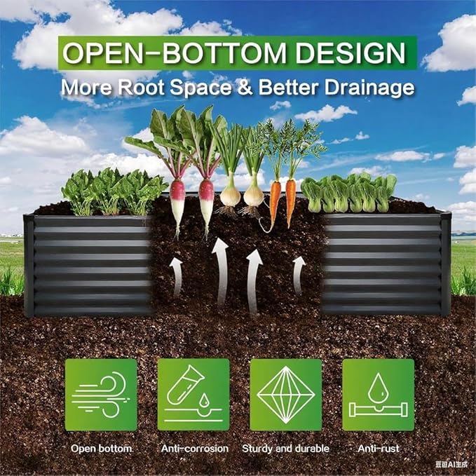 GARDMAX 6x3x1FT Raised Garden Bed Kit, Metal Planter Boxes Outdoor with Easy Assembly, Large Garden Bed for Vegetables, Fruits, Flower, Herbs Rectangle Dark Grey