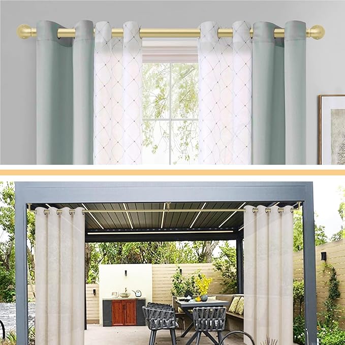 Gold Curtain Rods 18 to 88 in,Wraparound Curtain Rods,Adjustable Length,1 in Diameter Pipe,Wall or Ceiling Mounted,for Bedroom and Living Room (Gold 18” to 88”)