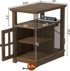 HIFYOBRO Narrow End Table with Flip Top Charging Station, Side Table Living Room, Adjustable Shelf & Power outlets, Bedside Table with Storage for Bedroom