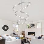 Modern Led Chandeliers, Dimmable Contemporary LED Chandeliers 3 Rings, Hanging Led Modern Pendant Light Fixture for Living Dining Room Kitchen Foyer Entryway Brush Nickel-3000K/4000K/6000k