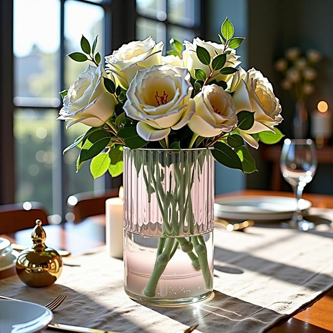 24-Pack Elegant Ribbed Glass Cylinder Vases Set for Weddings - 2 Sizes (6" & 4.7" Height) - Floating Candle Holders & Flower Centerpieces - Versatile Event Decor for Parties, Receptions & Home Decor