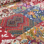 ENASAL Cotton Bedspread Quilt Sets Reversible Bedding Coverlet Sets Comforters Vintage Luxury Damask Floral Real Patchwork Burgundy Bedspread,Queen Size