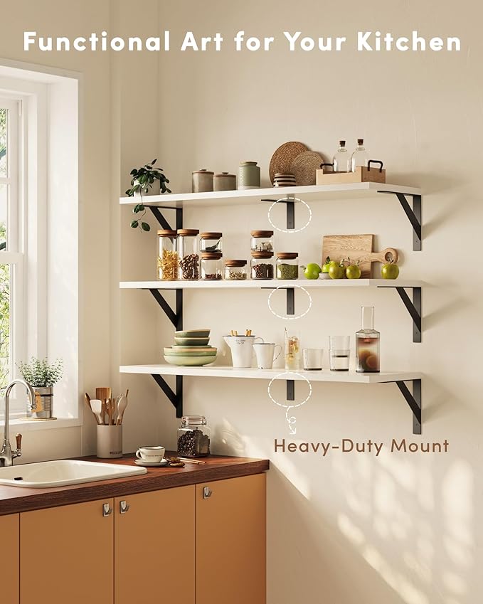 White Wall Shelves, 36 Inches Floating Book Shelves, Long Wall Shelf, Hanging Book Shelves, Long Large Deep Floating Shelf for Kitchen Bedroom