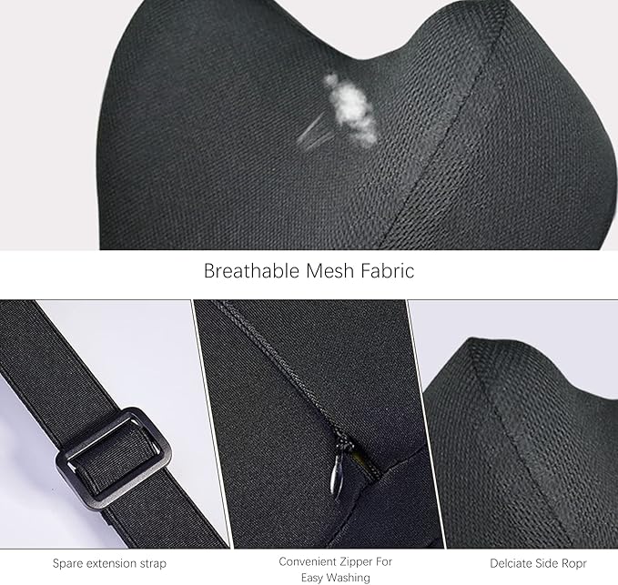 Travel Car Headrest Pillow, 100% Pure Memory Foam Car Pillow for Driving with Adjustable Strap, Breathable Removable Cover & Ergonomic Design - Softness Car Neck Support Pillow(Black, LOVE SHAPE)