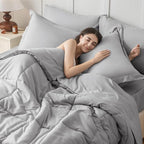 JOLLYVOGUE California King Comforter Set, Ultra-Soft Bed in a Bag Cal King Size 7 Pieces, Oeko-TEX Certified Bedding Set with Down Alternative Comforter, Sheets, Pillowcases & Shams, Light Grey