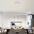 Modern Led Chandelier Linear Rectangle Chandelier Modern Led Pendant Light Kitchen Island Lighting Fixture 6000K Dimmable 39.4” Contemporary Hanging Light for Dining Room Living Room Silver