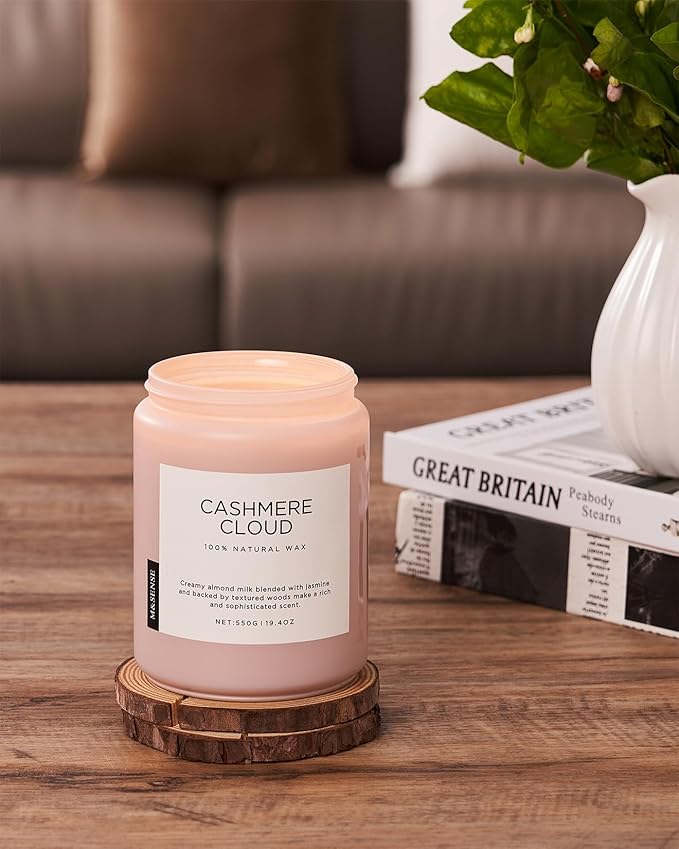 M&SENSE Warm Cashmere Scented Candles, 19.4oz 110 Hour Long Lasting 2 Wick Organic Natural Soy Wax in Glass Jar Candle for Bedroom Kitchen Home Decor, Housewarming Gifts for Family Friends
