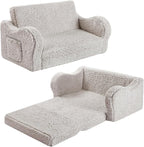 Kids Extra Wide Chairs for Toddler, 2-in-1 Toddler Soft Sherpa Couch Fold Out, Convertible Sofa to Lounger for Girls and Boys, Grey