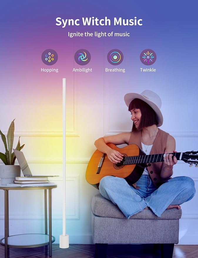 Ailofy Smart Corner Floor Lamp, LED Floor Lamp with Alexa and App Control, 16 Million DIY Colors, Music Sync, DIY Color Modes,Timer Setting, Suitable for Living Room and Bedroom