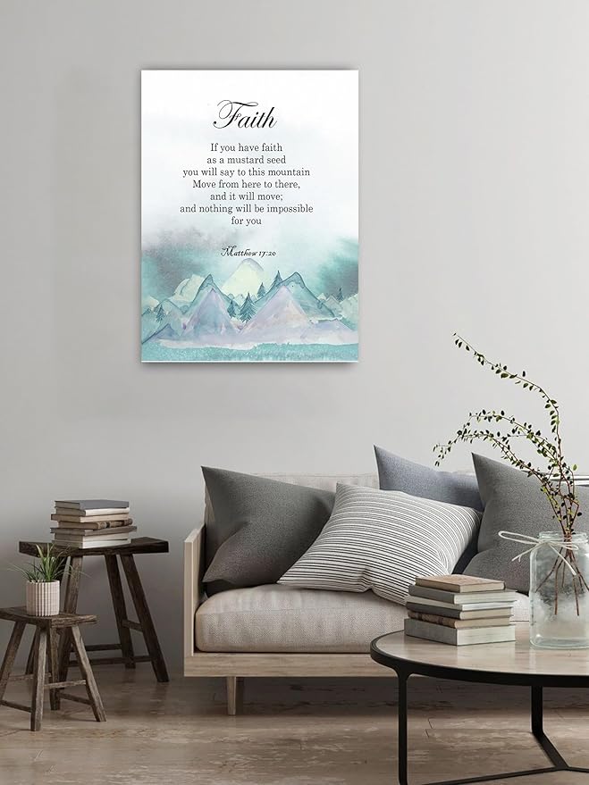 ART Christian Canvas Wall Decor Mountains Canvas Poster for Living Room Bedroom Decorations Modern Picture Poster Painting Home Décor, Bible Verse Matthew 17:20 Faith