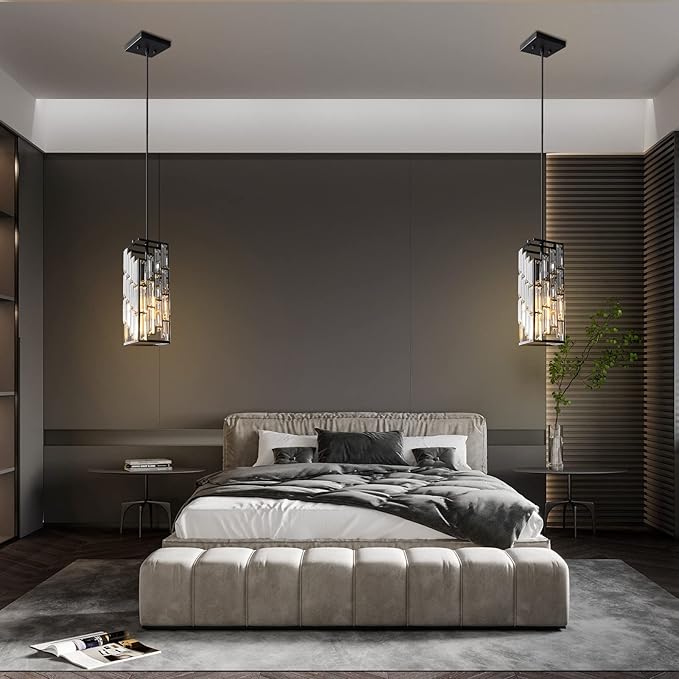 Black Pendant Lighting Modern Pendant Light, Mini Crystal Chandeliers,Adjustable Pendant Light Fixture for Kitchen Island Dinning Room Bedroom (3 Pack)