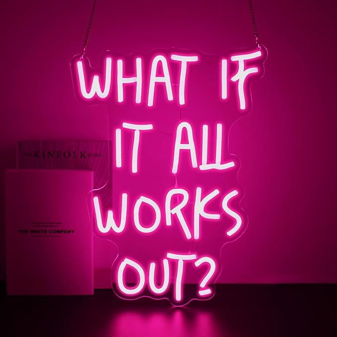 What If It All Works Out Neon Sign, Neon Signs for Wall Decor Neon Pink LED Signs Room Neon Light Up Signs Home Decor for Bedroom Club Party Bar Shop USB Operated