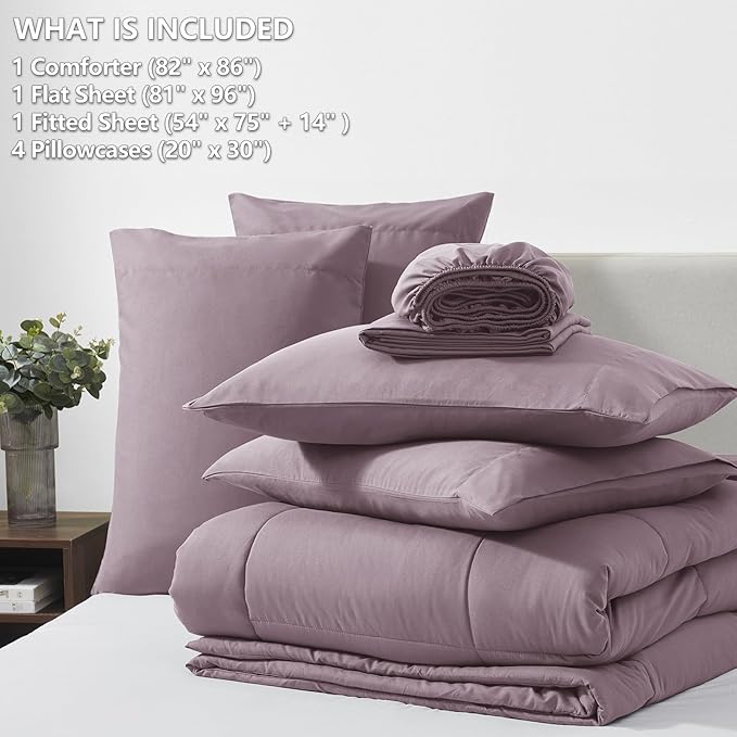 CozyLux Full Size Comforter Set Dusty Purple - 7 Pieces Bed in a Bag Dusty Purple Comforter Full Size, Bedding Set with All Season Quilted Comforter, Flat Sheet, Fitted Sheet, Pillowcases