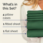 Queen Sheets Set 6 Piece - Includes 4 Pillowcases - Bed Sheets Queen Size - Soft Hotel Luxury Bedding - Cooling, Comfy, Cozy & Breathable - 1 Flat & 1 Fitted & 4 Pillowcases w/ Deep Pockets - Emerald