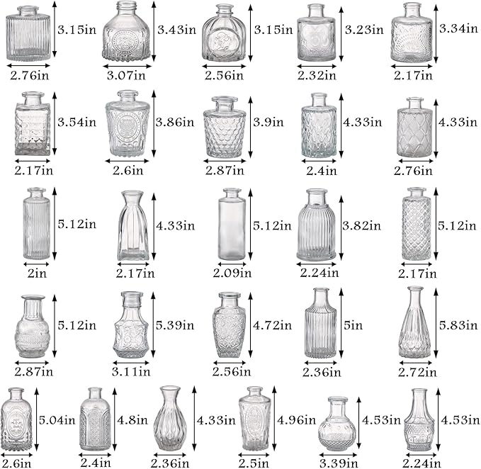 Bud Vases in Bulk 30, Clear Glass Bud Vases for Centerpieces, Small Vase for Flowers, Mini Vintage Flower Vase for Centerpieces, Wedding Table Decor, Home Decor