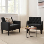 TYBOATLE Leather Chairs Set of 2 Comfy Living Room Chair Black Leather Tufted Mid Century Modern Accent Chair, Small Cozy Reading Arm Chair for Office, Bedroom