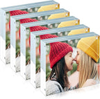 ILYXY 5 Pack Acrylic Frame 4x4, 20% Thicker, 20mm Thick Frameless Clear Picture Frame, Double Sided Magnetic Photo Frame, Free Standing Desktop Display Stand Acrylic Picture Frames