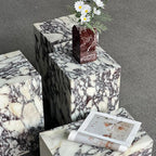 Luxury Marble Side Table,Square End Table for Modern Sofa and Bed, Living Room, Sofa, Bedroom（Calacatta Viola）