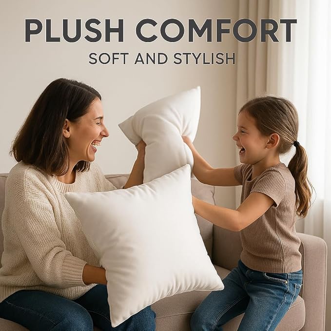 Throw Pillow Inserts, Set of 4 Lightweight Down Alternative Polyester Pillow, Couch Cushion, Sham Stuffer, Machine Washable. (White, 18x18)