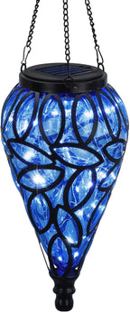 SUNNYPARK Outdoor Plastic Solar Hanging Lantern, 15 Cool White LEDs Twinkle Effect Tear-Shaped Hanging Lantern Decor Garden Decorative Solar Lights for Backyard, Patio and Lawn