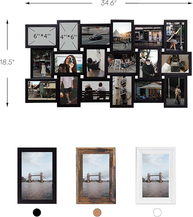 Jerry & Maggie 4X6 Collage Picture Frames for Wall Decor, 18 Opening Collage Wall Hanging for 6x4 Photo, Multi Picture Frame Set with One-piece Design Black