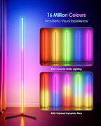 LED Corner Lamp, 65" RGB Corner Floor Lamp with 16 Million DIY Colors, 216 Dynamic Light Effects and Music Sync - App and Remote Control LED Lamp for Bedroom, Living Room, Gaming Room