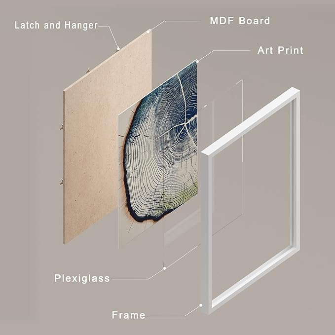 SIGNWIN Framed Blue & White Overexposed Wood Tree Ring Wall Art, Set of 4 Nature Wildernes Wall Decor Prints, Minimalism Wall Décor for Living Room, Bedroom - 12"x16" White