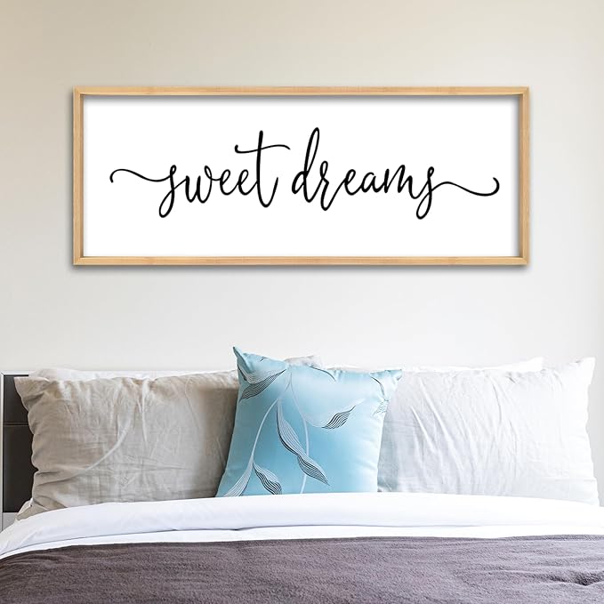 Sweet Dreams Above Bed Wall Decor Sign 40"x15" for Master Bedroom Over Bed Guest Room Wood Framed Wall Art (Wood)
