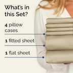 Queen Sheets Set 6 Piece - Includes 4 Pillowcases - Bed Sheets Queen Size - Soft Hotel Luxury Bedding - Cooling, Comfy, Cozy & Breathable - 1 Flat & 1 Fitted & 4 Pillowcases w/ Deep Pockets - Beige