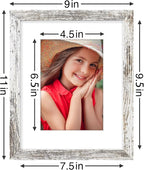 Vittanly 8x10 Picture Frames Set of 9, Shatter Resistant Plexiglass, Display 5x7 Pictures with Mat or 8x10 without Mat, Photo Frames for Wall or Tabletop, Engineered Wood, Distressed White