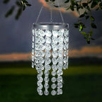 Hanging Solar Lantern Outdoor, 2 Tiers 21” Solar Transparent Acrylic Beaded Chandelier with Cool White LED S Hooks for Garden Yard Patio Gazebo Outside Decor