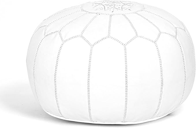 Marrakesh Gallery Genuine Leather Round Pouf Unstuffed - Moroccan Ottoman Footstool, Footrest Cover - Boho Decor - Bohemian Living Room, Bedroom, Kids Room, Gift & Wedding