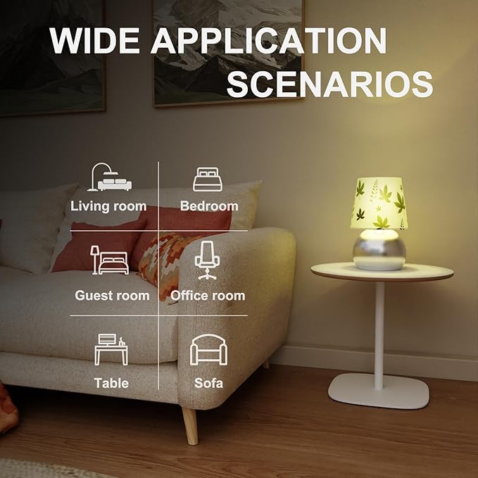 Set of 2 Small Silver Bedside Table Lamp with Maple Leaf Pattern Shade (Bulb Included)