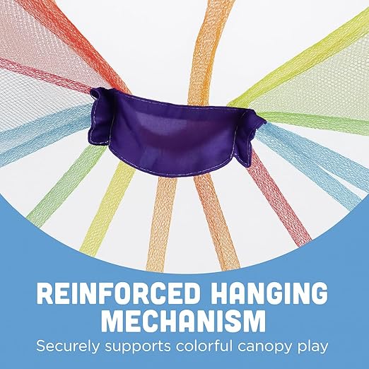 Constructive Playthings - KDK-94 Rainbow Retreat Canopy for Kids, Hanging Multi-Colored Mesh Net for Playroom, Classroom, or Bedroom