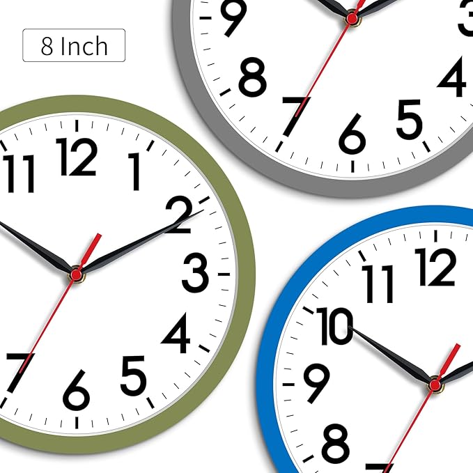 AKCISOT Wall Clock 8 Inch Silent Non-Ticking Modern Clocks Battery Operated - Analog Small Classic for Office, Home, Bathroom, Kitchen, Bedroom, School(Olive Green)