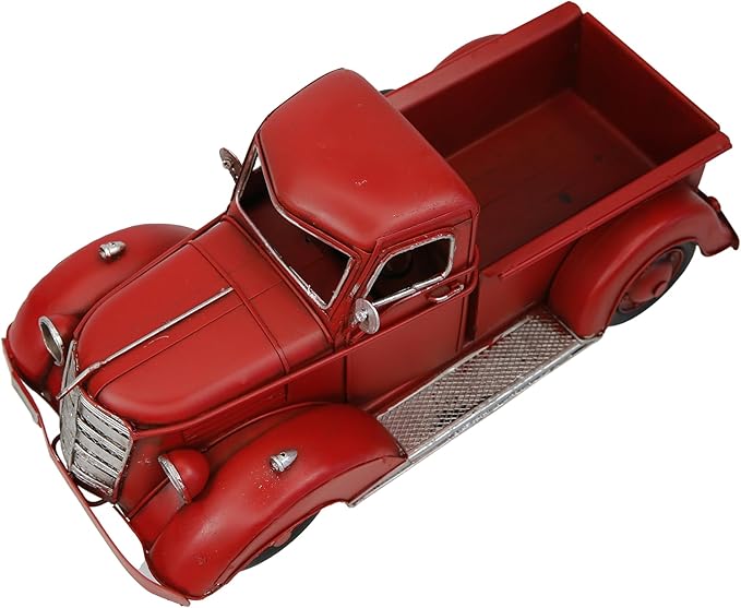 Berfutall-11'' Iron Classic Red Truck Pick-up Model Collectible Vehicle Decoration, Metal Truck Christmas Decor ，Unique Blend of Vintage, Rustic, Farmhouse Truck Decor for Table Top Decor. (H)
