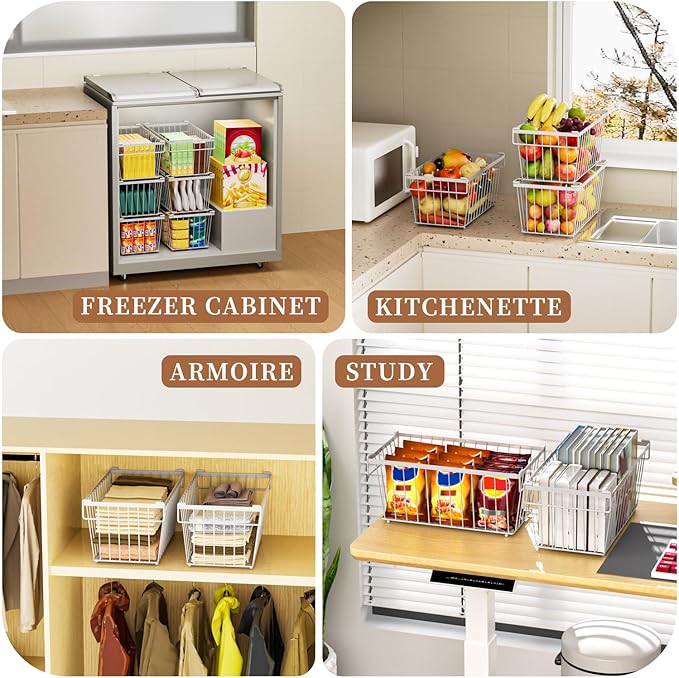 3 Pack Stackable Deep Freezer Organizer Bins ，Upgraded Bottom Leak-Proof net，Encryption and Hardening ， Freezer Organizer Bins for 5 to 9 Cu.FT Small Chest Freezer， Easy Get Bottom Foods