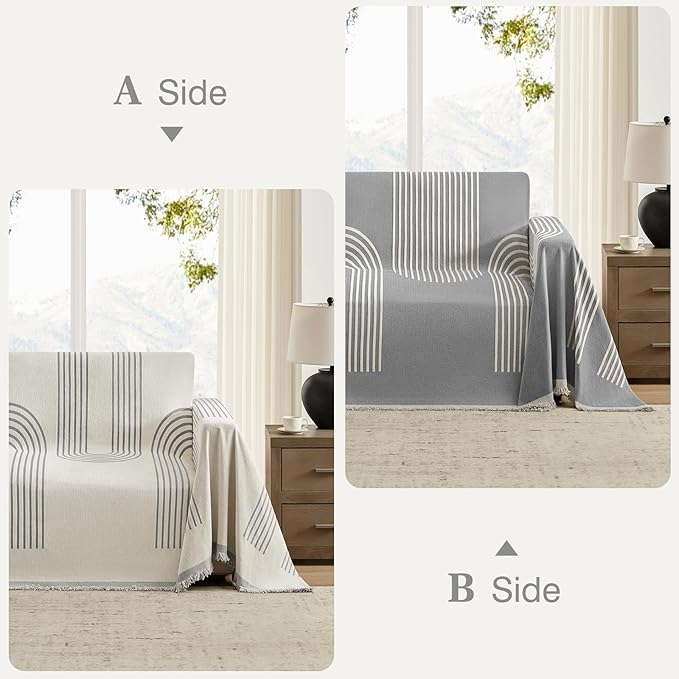 Boho Couch Cover Washable Sectional Couch Covers for Dogs Reversible Sofa Slipcover for 2 or 3 Cushion Couch Pet Friendly Furniture Protector (3# Grey, 71" x 150")