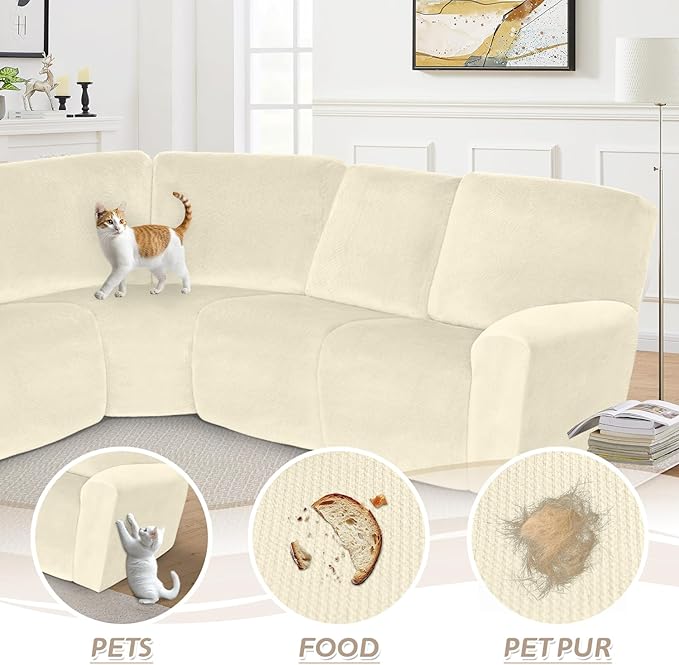 Arfntevss Sectional Recliner Couch Covers Velvet Corner Sectional Sofa Cover for Reclining Couch Stretch Soft L Shape Recliner Slipcover Thick U Shaped Washable Protector (5 Seat Cover, Beige)