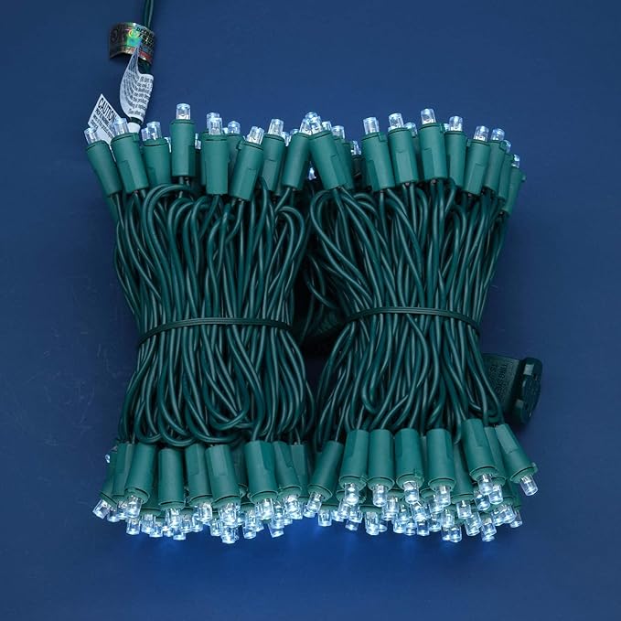 200 Count Cool White Wide Angle LED Christmas Lights, 66 ft Green Wire UL Certified Commercial Grade 5mm Holiday String Light Set (Cool White)